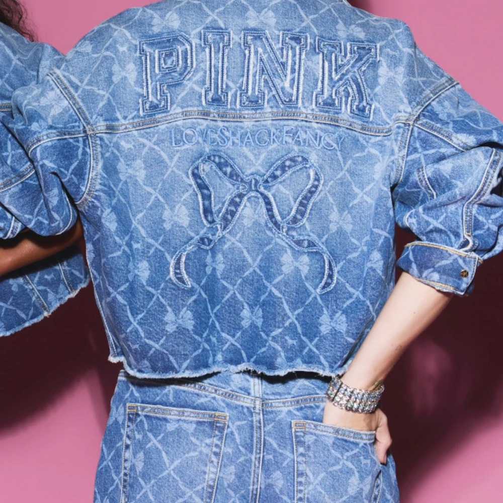 LoveShackFancy x victoria’s secret Pink , Denim cropped Jacket - Picture 5 of 9
